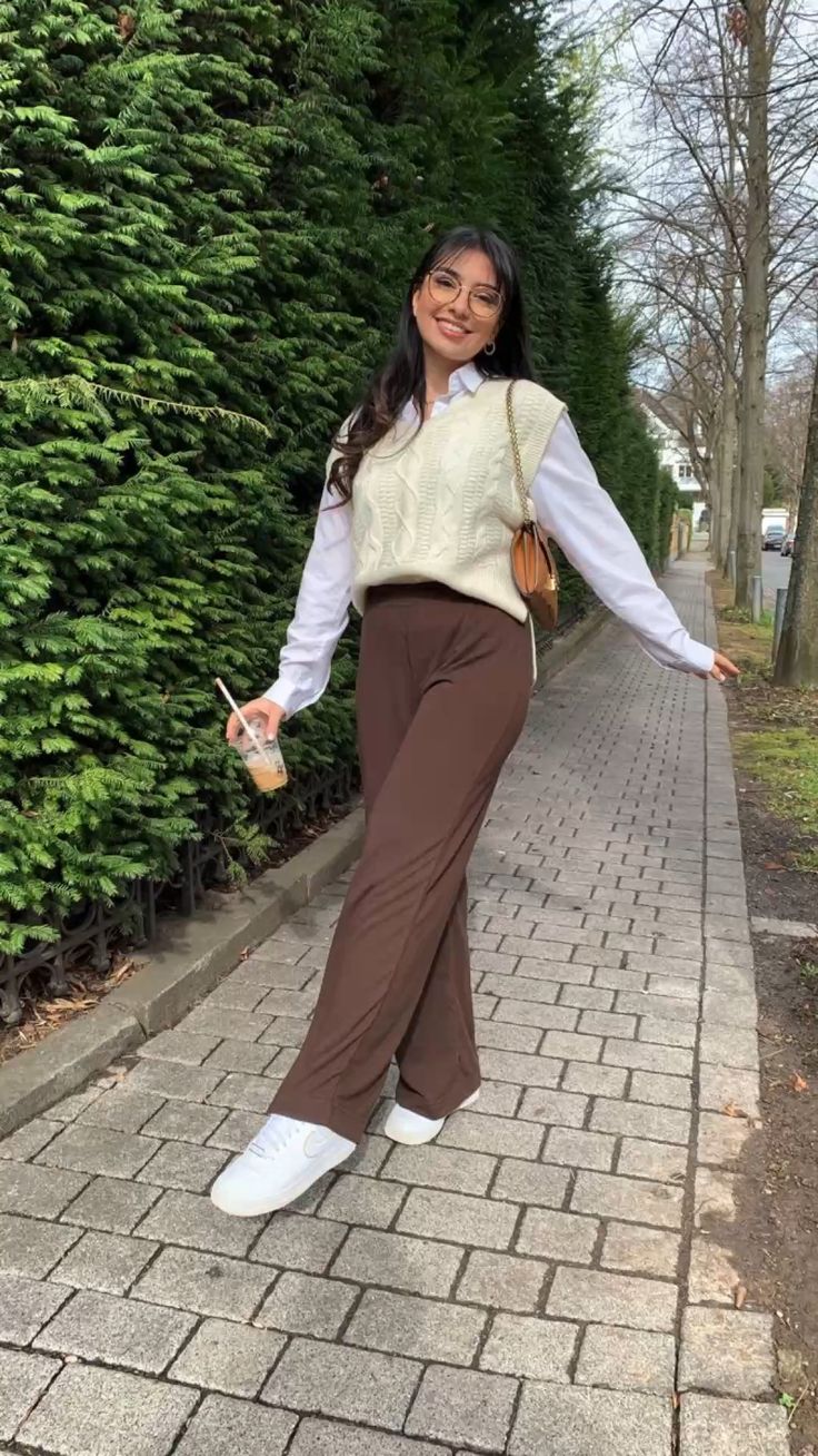 Cozy Sweater Vest with Brown Pants